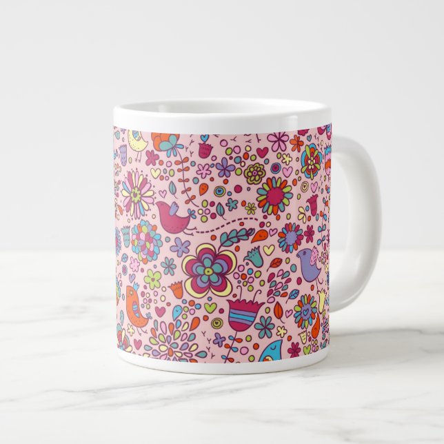 Federmuster mit bunten Blume Jumbo-Tasse (Vorderseite Rechts)