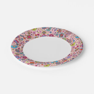 Federmuster mit bunten Blume Pappteller