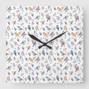 Federmuster Quadratische Wanduhr