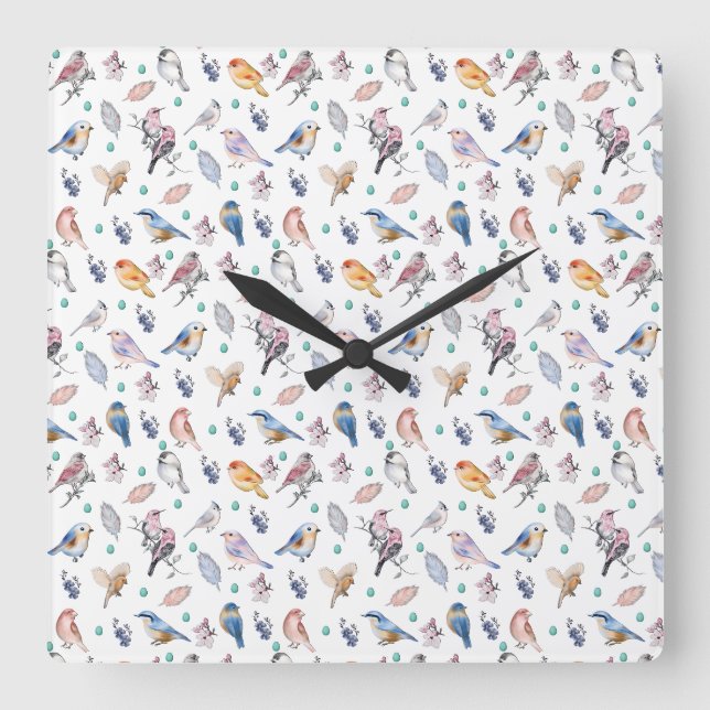 Federmuster Quadratische Wanduhr (Vorderseite)