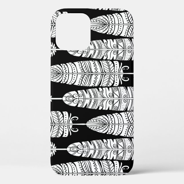 Federn Boho: Schwarz-Weiß-Muster Case-Mate iPhone Hülle (Rückseite)