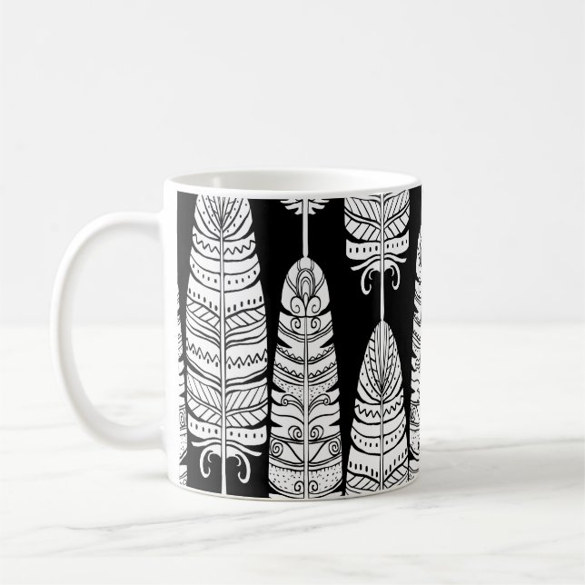 Federn Boho: Schwarz-Weiß-Muster Kaffeetasse (Links)