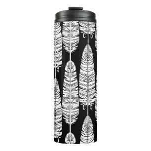 Federn Boho: Schwarz-Weiß-Muster Thermosbecher