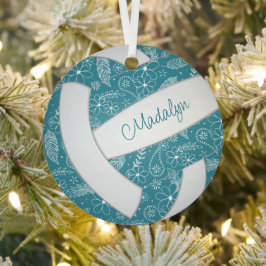 Federn Doodle-Muster aquamariner Volleyball Ornament Aus Metall