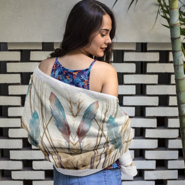 Federn in Aquarellfarbe auf getrocknetem Gras Strandtuch (Von Creator hochgeladen)