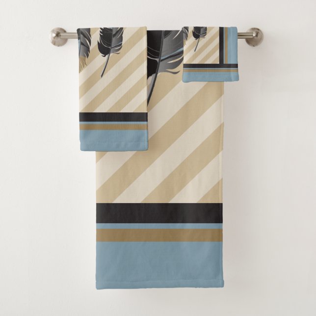 Federn in Blau, Grau und Braun Badhandtuch Set (Insitu)