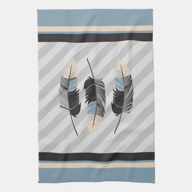 Federn in Creme, Grau und Blau Handtuch (Vertikal)