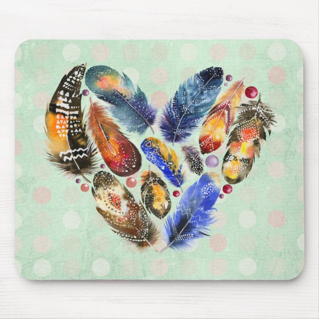 Federn in Herzform Wasserfarbdesign Mousepad (Vorne)