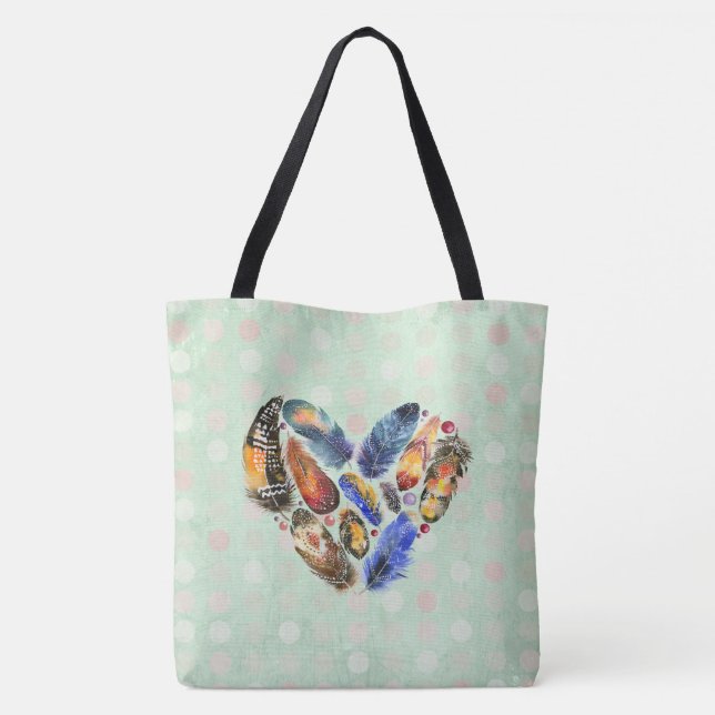 Federn in Herzform Wasserfarbdesign Tasche (Rückseite)