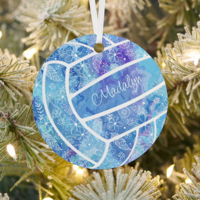 Federn Paisle bläuliche Muster blaue Volleyball Ornament Aus Metall (InSitu)