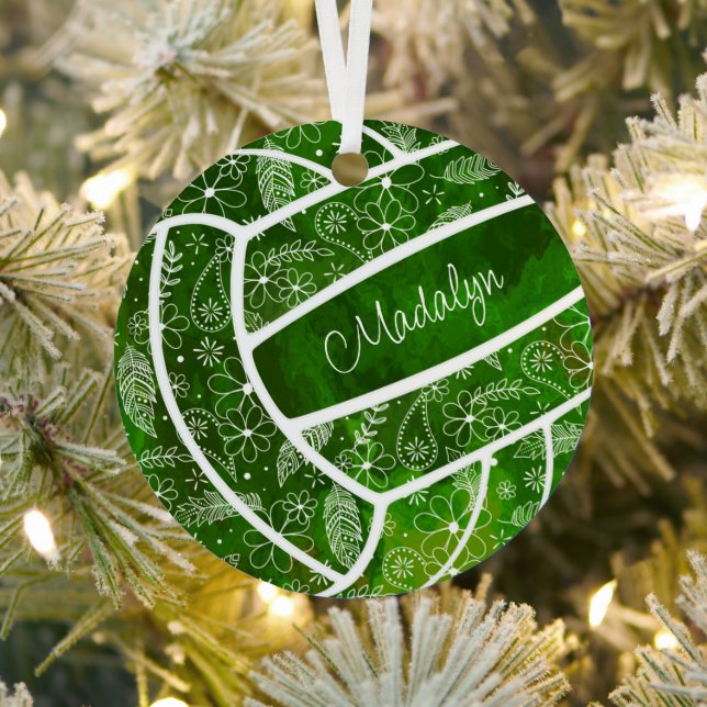 Federn Paisle Blumenmuster grünen Volleyball Ornament Aus Metall (InSitu)