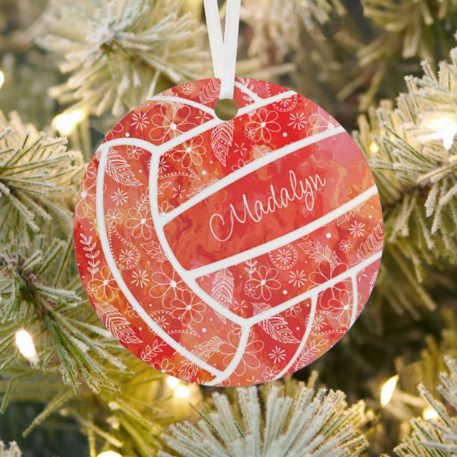 Federn Paisle Blumenmuster roter Volleyball Ornament Aus Metall (InSitu)