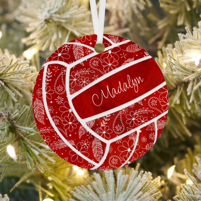 Federn Paisle Blumenmuster roter Volleyball Ornament Aus Metall (InSitu)