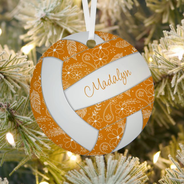Federn Paisle Muster orange weiße Volleyball Ornament Aus Metall (InSitu)