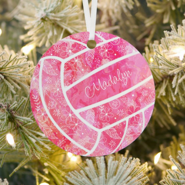 Federn paisonal blumengeschmückte Muster rosa Voll Ornament Aus Metall (InSitu)