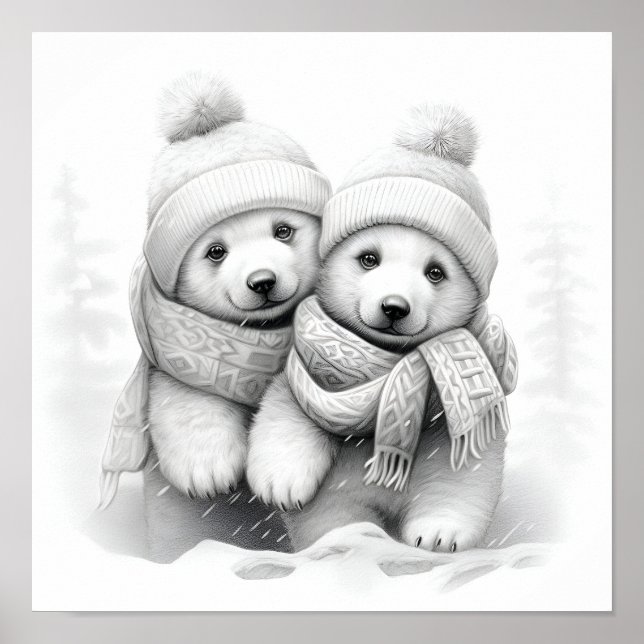 Federskizze für die Weihnachtsbabys der Eisbären Poster (Vorne)