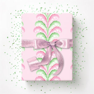 Federstreifen in Rosa und Grün auf festlichem Klei Geschenkpapier