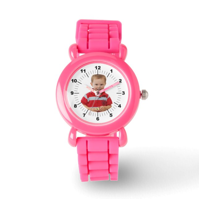 Federwache für Kinder - Custom - Pink Glitzer Armbanduhr (Vorderseite)