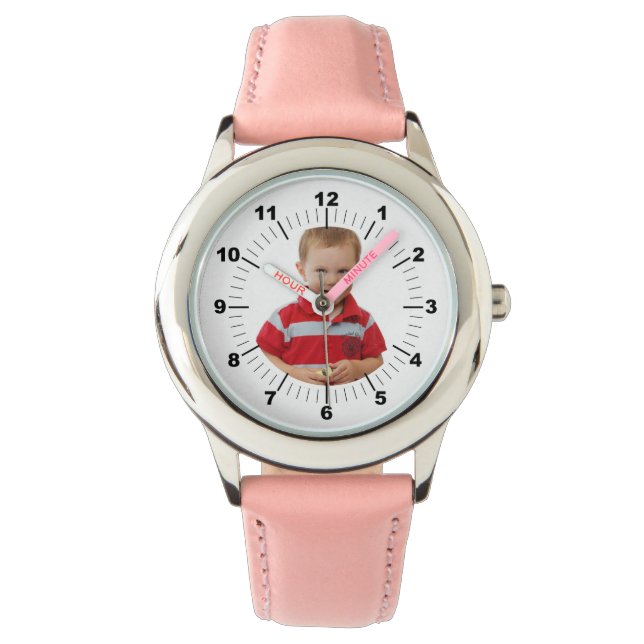 Federwache für Kinder - Personalisiert - rosa Armbanduhr (Vorderseite)