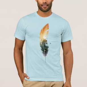 Federwald-Sonnenuntergang-Doppelbelichtungs-T-Shir T-Shirt
