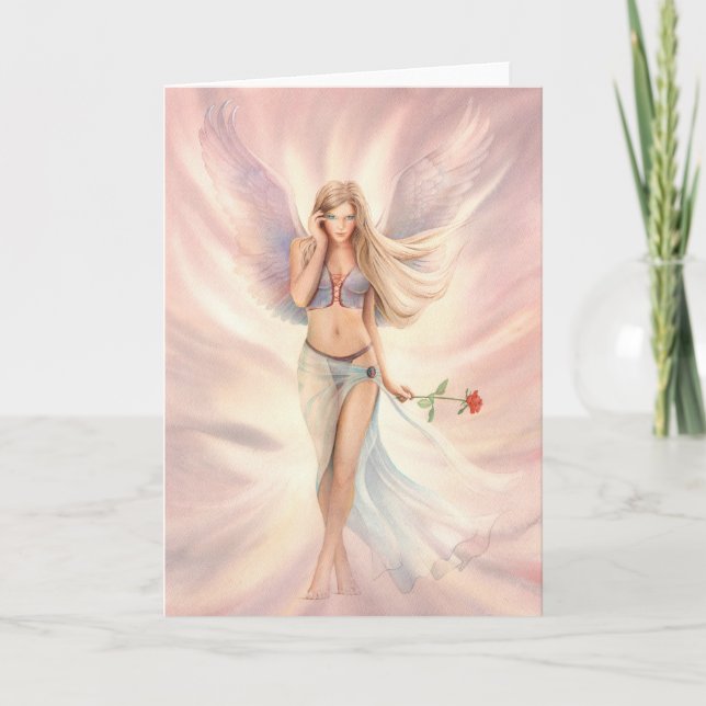 Fée ailée "Rose" avec une carte de voeux rouge Ros (Devant)