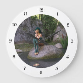 Fee an der verzauberten Teich-Großuhr Große Wanduhr