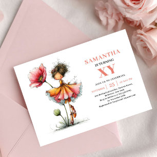 Fée Bloom Invitation d'anniversaire florale rose