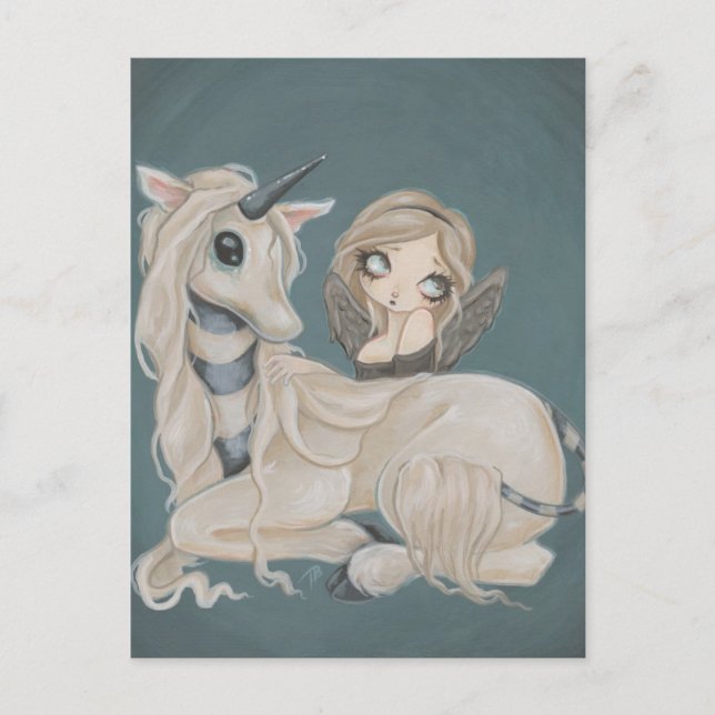 fée d'ange gothique avec carte postale de licorne (Devant)