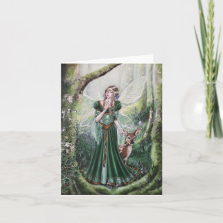 Fée de bois avec carte de voeux fawn
