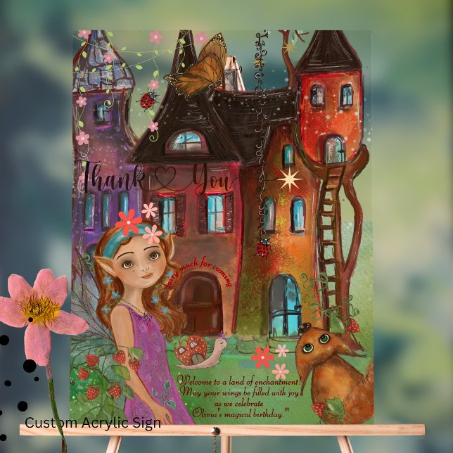 Fée de forêt enchantée 1er anniversaire personnali (Enchanted Forest Fairy 1st Birthday Custom Acrylic Sign)
