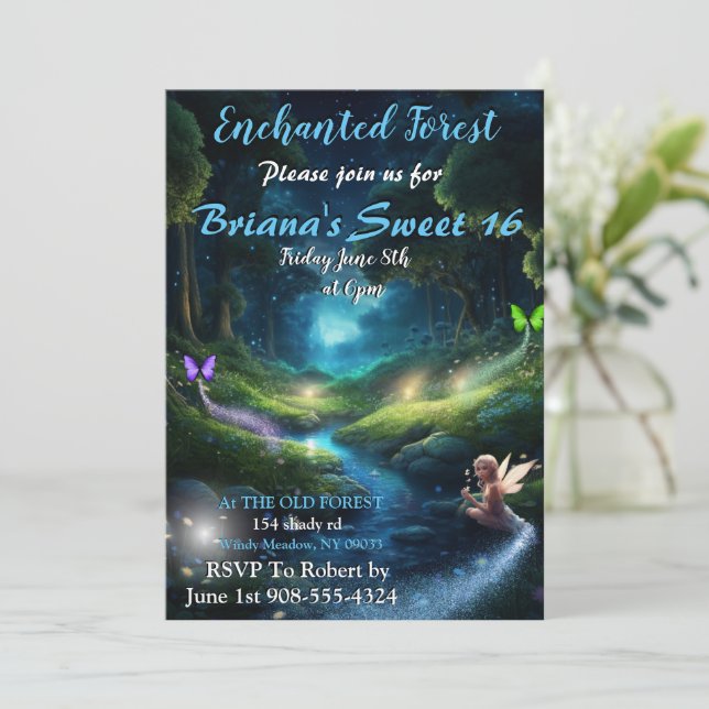Fée de forêt enchantée Sweet 16 Invitations (Debout devant)