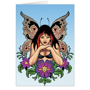 Fée de Goth avec les fleurs, ailes de papillon pa