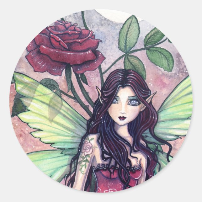 Fée de la rose nocturne Autocollant par Molly Harr (Devant)