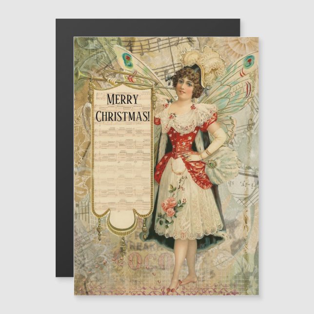 Fée de Noël victorienne annonçant la carte de musi (Devant / Derrière)