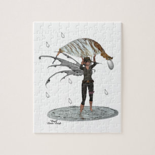 Fée De Pluie Garçon Avec Puzzle De Feuille