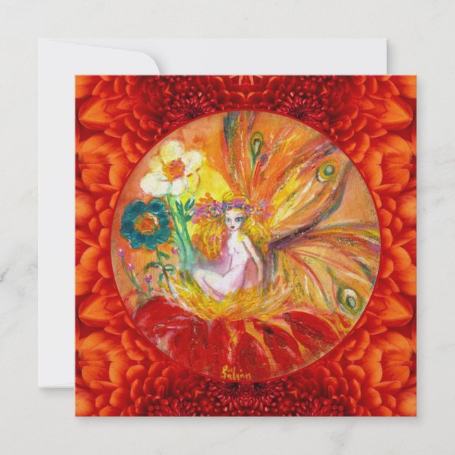 Fée des fleurs Invitation de fête Fantaisie rouge  (Devant)