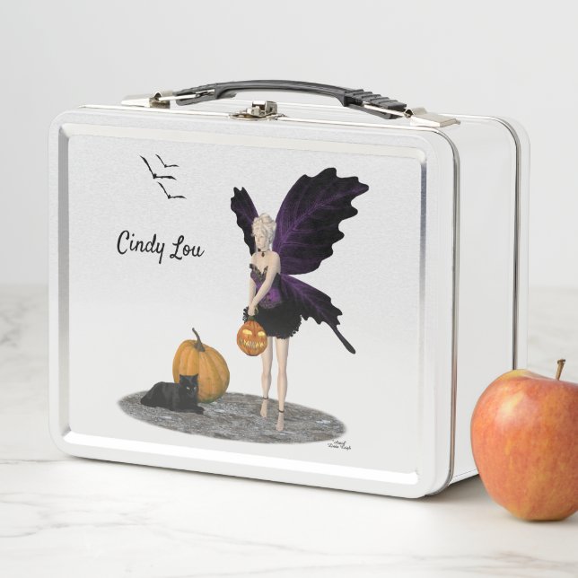 Fée d'Halloween avec lunchbox en métal Citrouille (En situation)