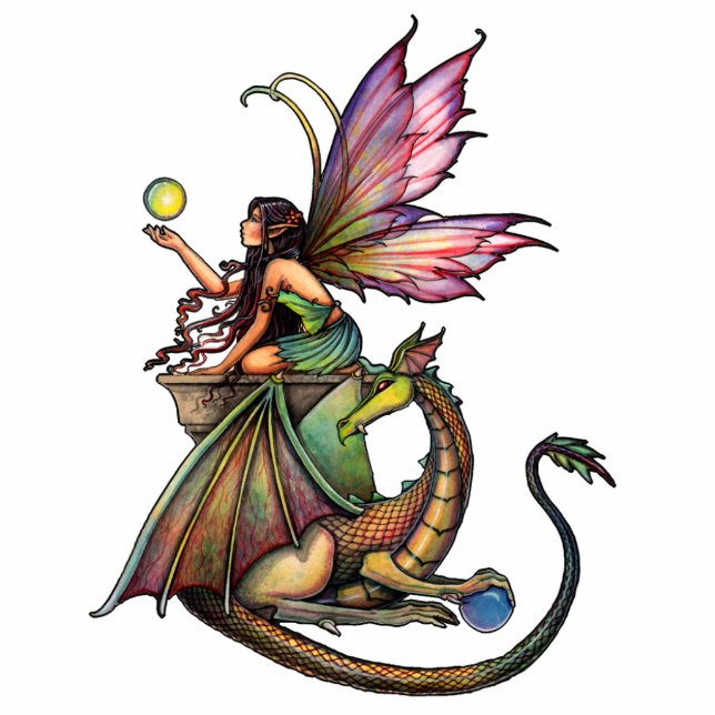 Fée et dragon Photo Sculpture Ornament (Devant)