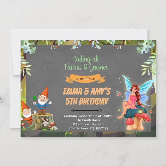 Fée et gnome coparti Invitation (Devant)