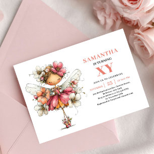 Fée Étincelante Invitation Fleurie Rose pour Anniv