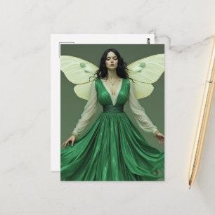 Fee im grünen Kleid mit Mottenflügeln Postkarte