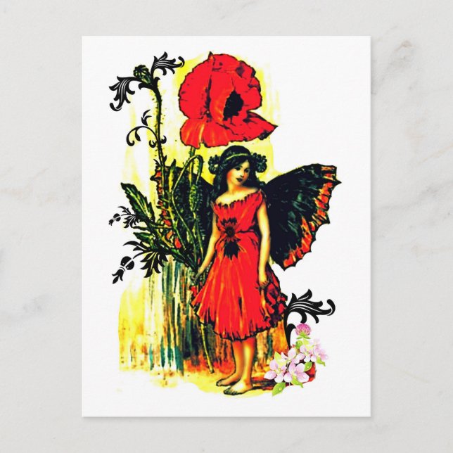 Fee im roten Kleid Postkarte (Vorderseite)