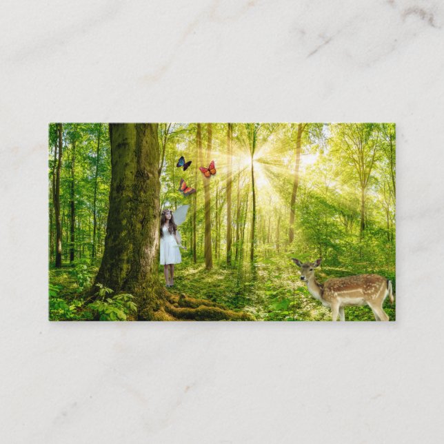 Fee im Zauberwald mit Bambi und Schmetterling Visitenkarte (Vorderseite)