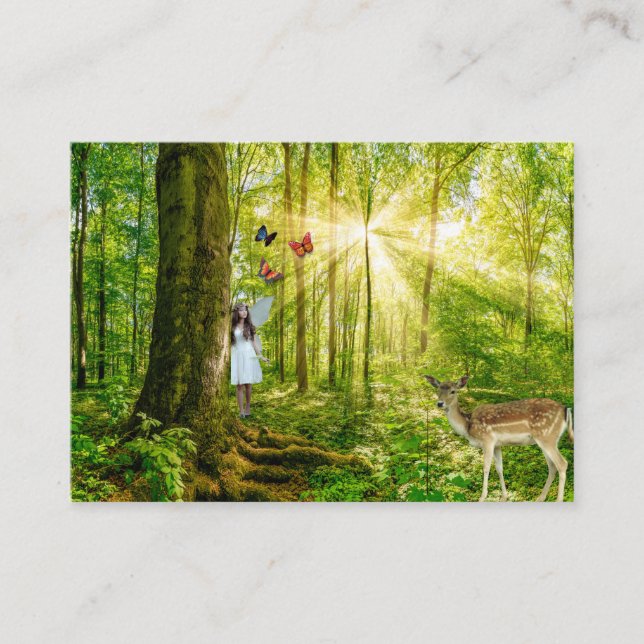 Fee im Zauberwald mit Bambi und Schmetterling Visitenkarte (Vorderseite)