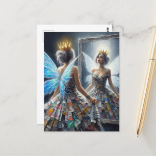 Fee in einem Gerecycelt Kleid sieht in Mirror aus Postkarte
