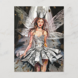 Fee in einem Modefoilkleid Postkarte