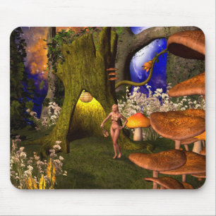 Fee in einem Pilzwald in der Nacht Mousepad