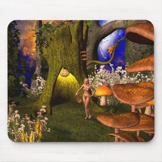 Fee in einem Pilzwald in der Nacht Mousepad (Vorne)