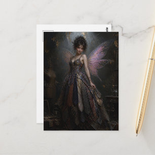 Fee in einem recycelten Kleid aus Herren-Krawatten Postkarte