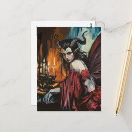 Fee in einem roten Kleid Dark Fantasy Postkarte